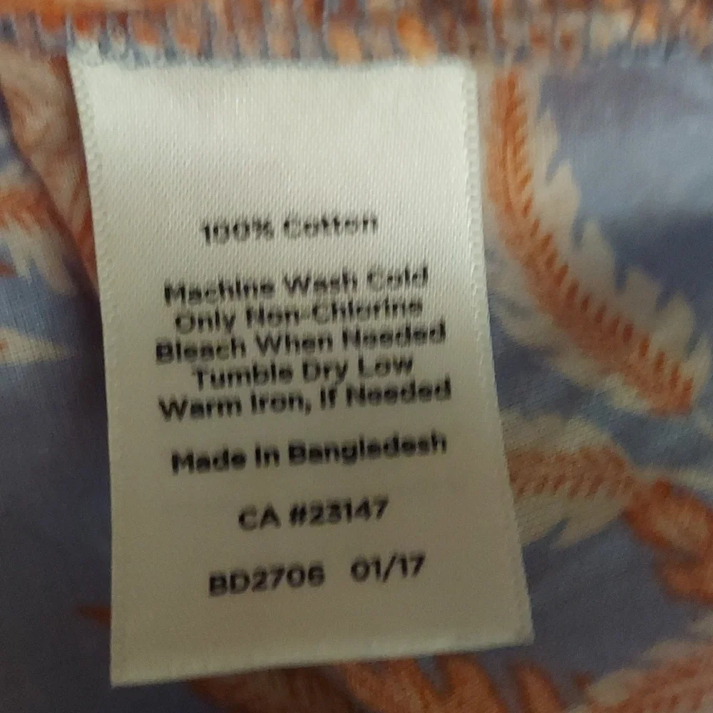 Talbots Orange Blue Floral Button-Up Blouse Sz M